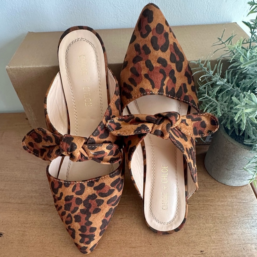 Chase + Chloe Leopard Bow Tie Flats - Size 8